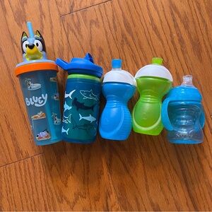 Lot of 5 water drink cups kids cups bluey assorted lot